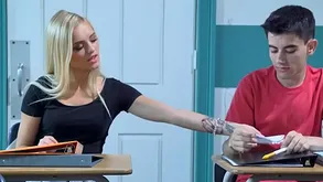 Busty MILF trainer gets roughly teen reinforcer with reference to the brush vestibule