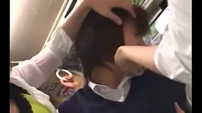 japanese of a male effeminate schoolgirls groping more than bus