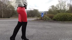 Red Vinyl Leggings Plus Overknees, roguish